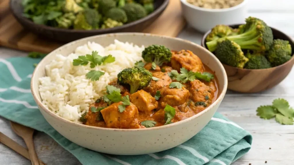 Best Keto Butter Chicken Store Bought Brands & How to Make Them Even Better: A Chef's Guide 6 Keto Butter Chicken (store-bought) with cauliflower rice and roasted broccoli, a complete low-carb meal.