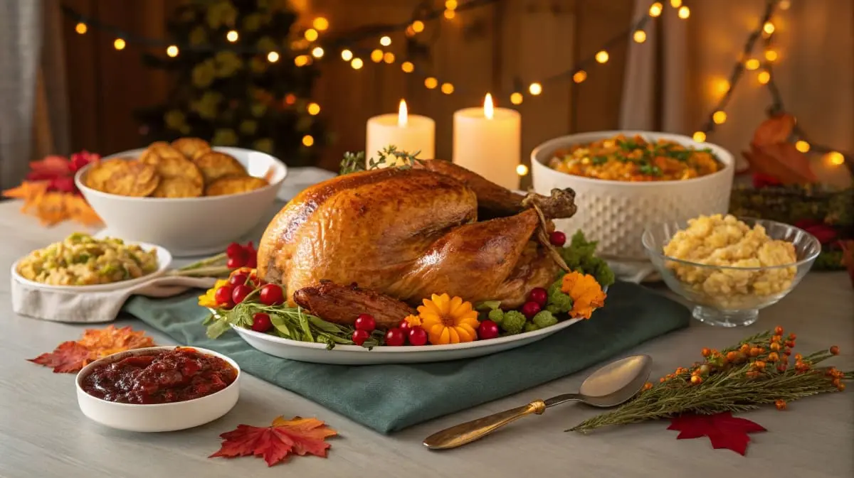 A Thanksgiving dinner grocery list featuring all the essentials like turkey, mashed potatoes, stuffing, cranberry sauce, and pumpkin pie, perfect for planning your holiday meal