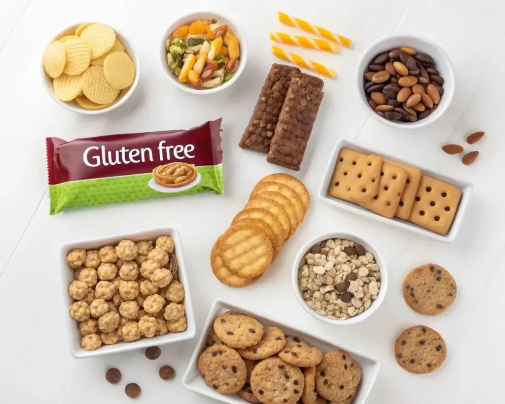 Gluten Free Grocery Shopping List: Your Essential Guide 4 Assorted gluten-free snacks including cookies, crackers, and granola bars