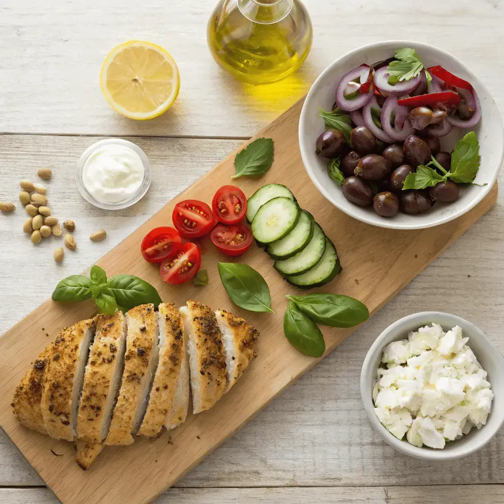 The Easy & Best Keto Mediterranean Chicken Salad Ever 3 Easy keto salad recipe ingredients