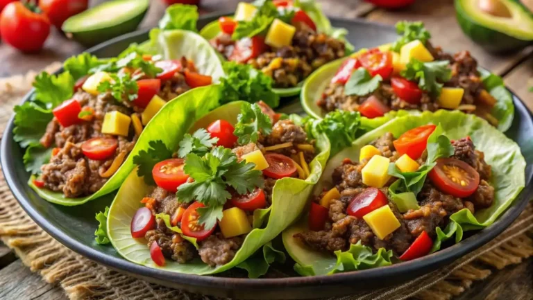 Deliciously assembled Ground Beef Taco Lettuce Wraps ready to eat