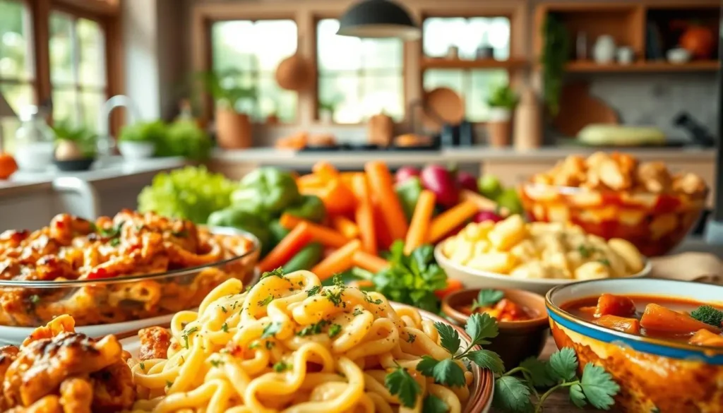 Top 05 gluten free kid friendly dinner recipes 2 Assortment of gluten-free kid-friendly dinner recipes on a kitchen table.