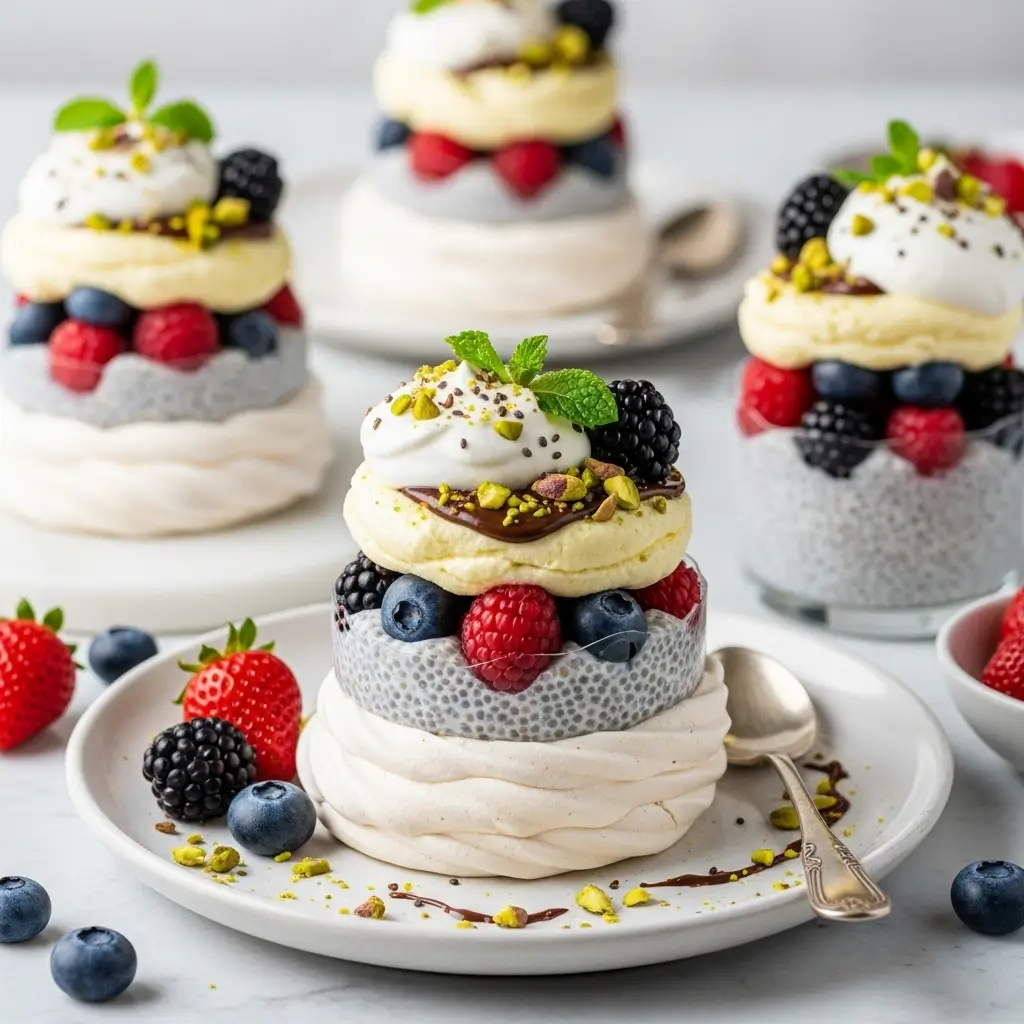 Irresistible Keto Dessert Pairings: Low-Carb Complements for Every Sweet Tooth 5 Berry or fruity keto desserts layered with meringue, chia pudding, and whipped cream.
